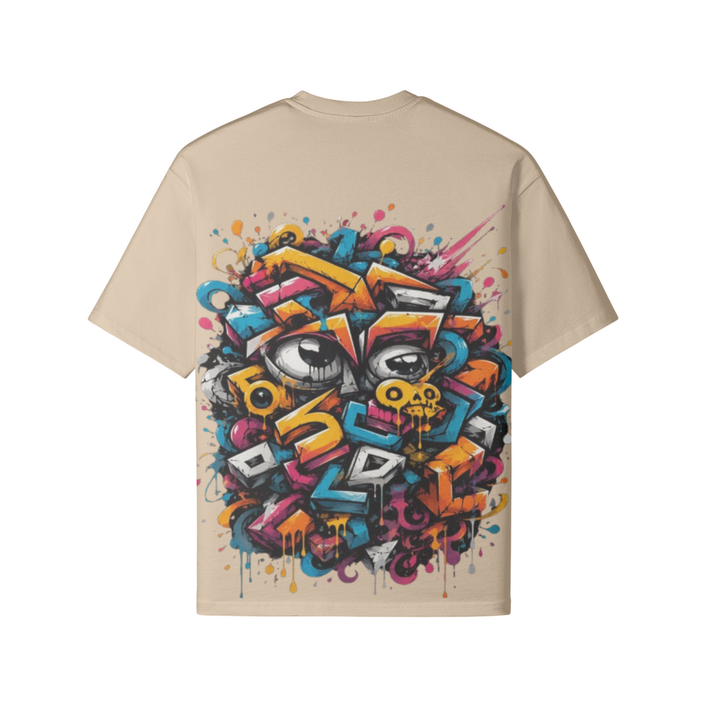 T-shirt beige avec design graffiti coloré à l'arrière, Street Vision Oversized T-Shirt, FWR Streetwear.