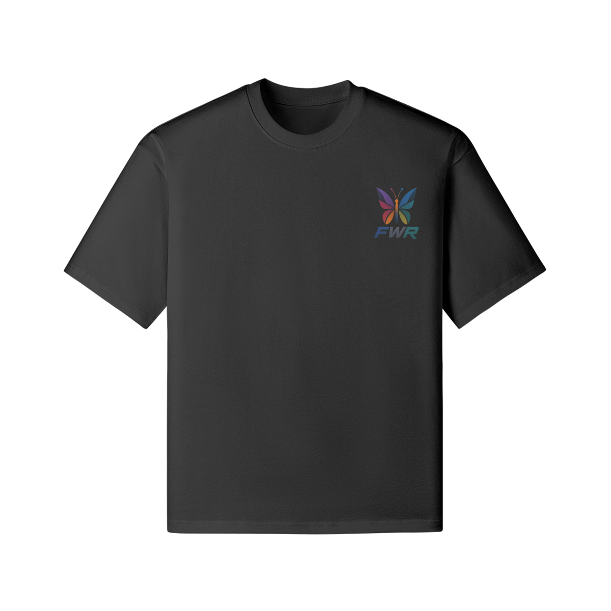 T-shirt noir oversized Street Vision Oversized T-Shirt avec logo FWR et motif de papillon.